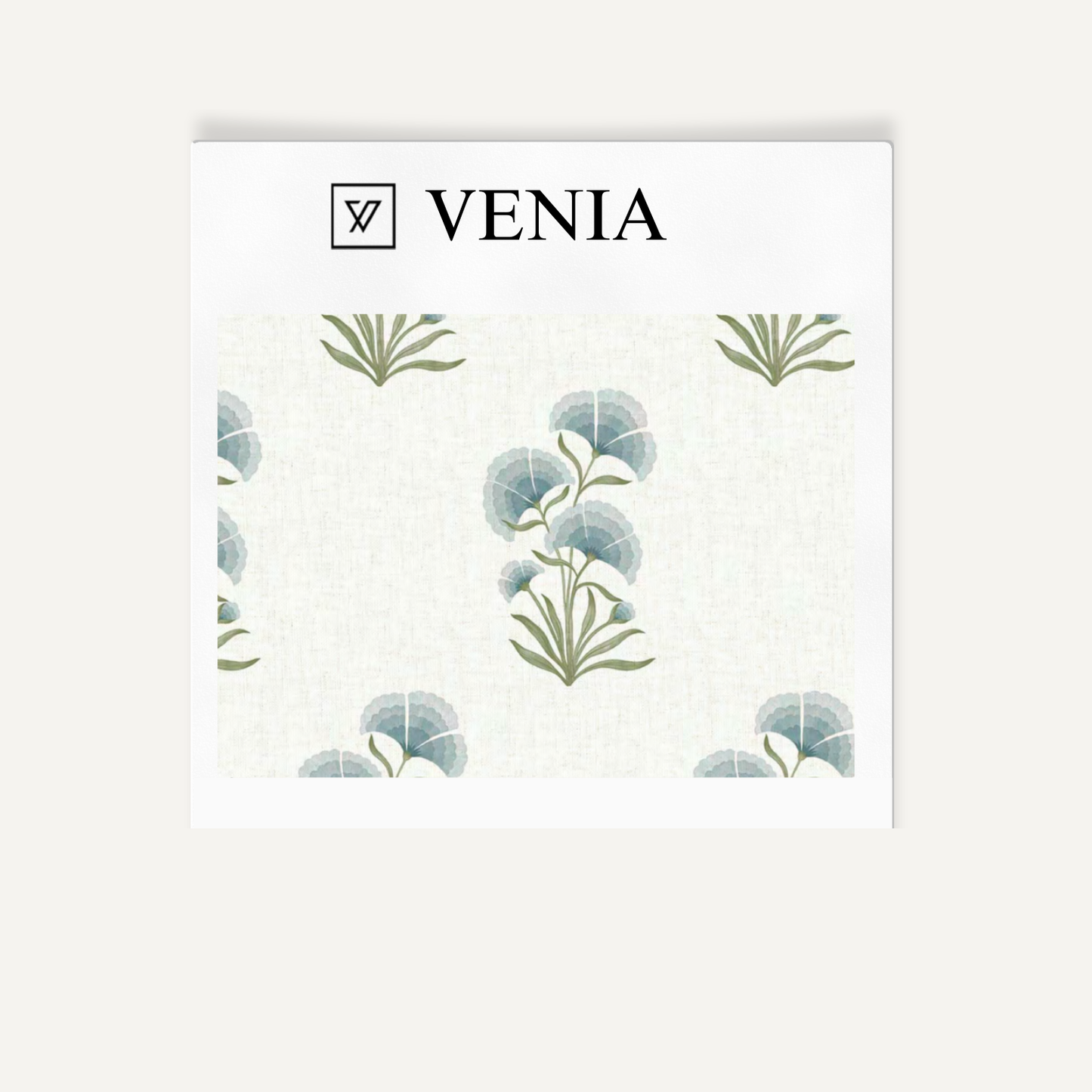 Aqua pansy cluster upholstery fabric swatch by Venia Home