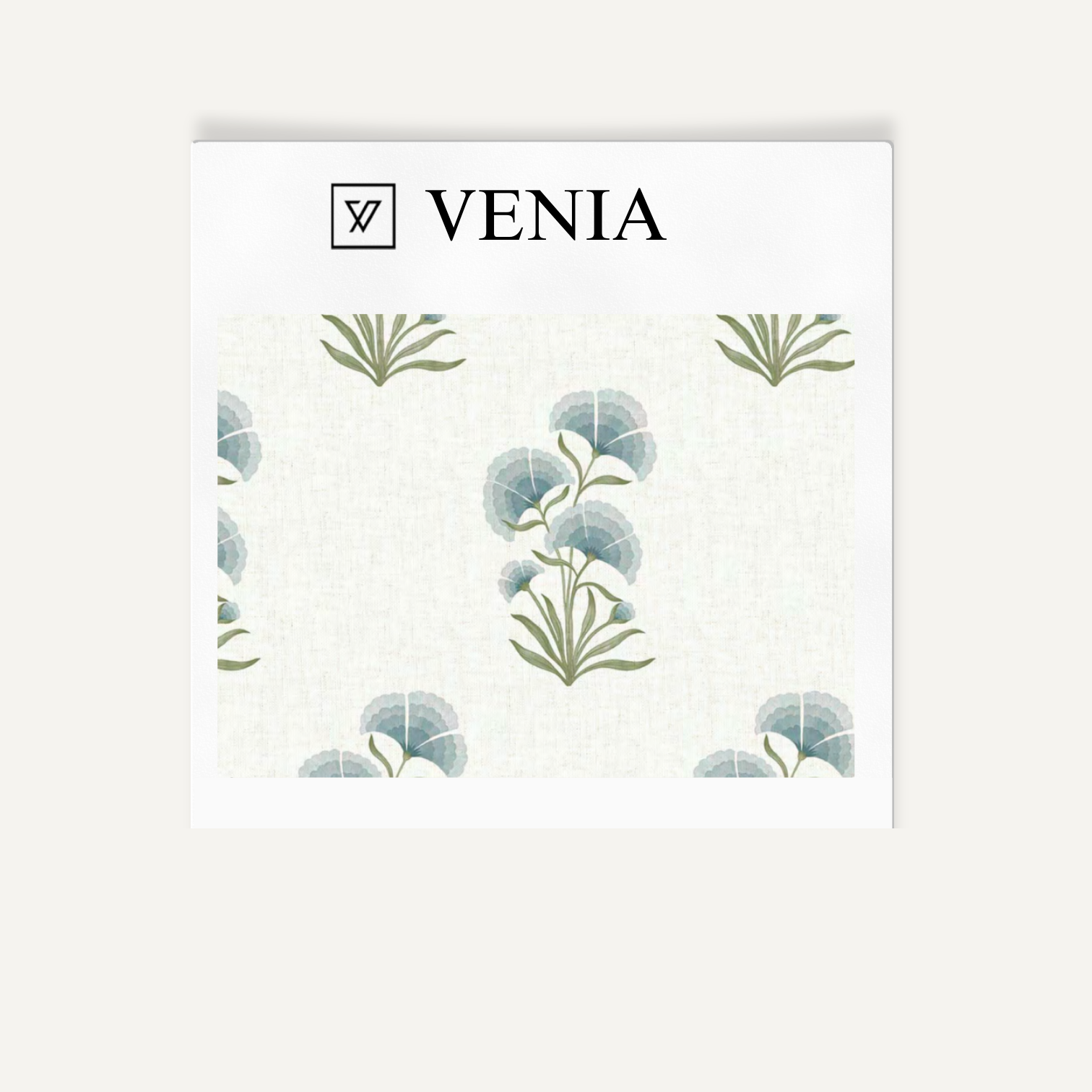 Aqua pansy cluster upholstery fabric swatch by Venia Home