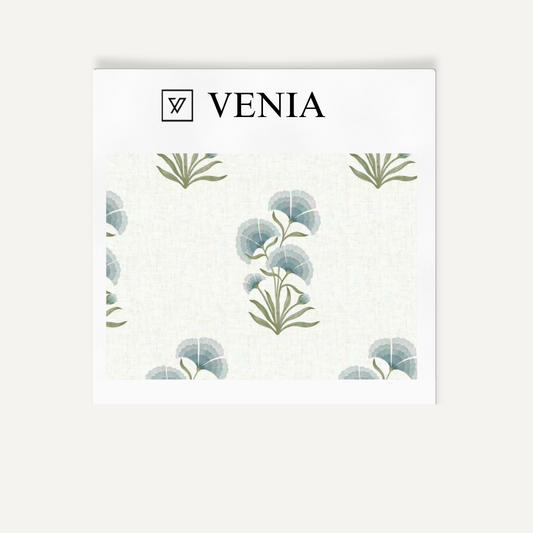 Aqua pansy cluster upholstery fabric swatch by Venia Home