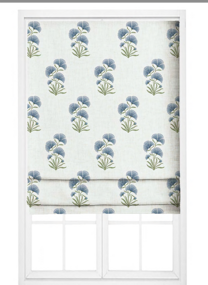Close-up detail of blue pansy cluster fabric