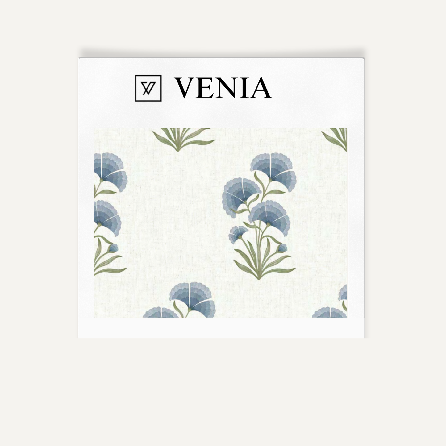 Blue pansy cluster upholstery fabric swatch by Venia Home