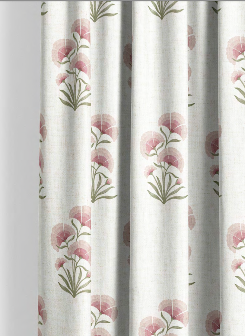 Close-up detail of pink pansy cluster fabric