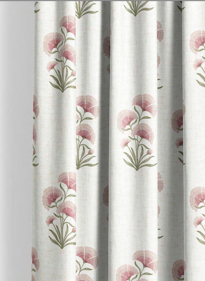 Close-up detail of pink pansy cluster fabric