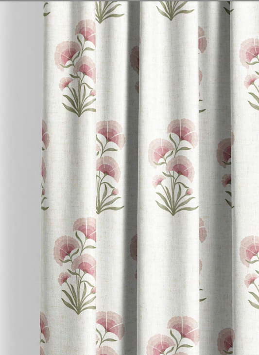 Close-up detail of pink pansy cluster fabric