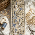 Blue paradise garden embroidered trim swatch by Venia Home