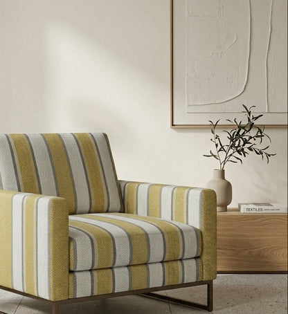 Close-up detail of muted yellow and grey parallel stripe fabric