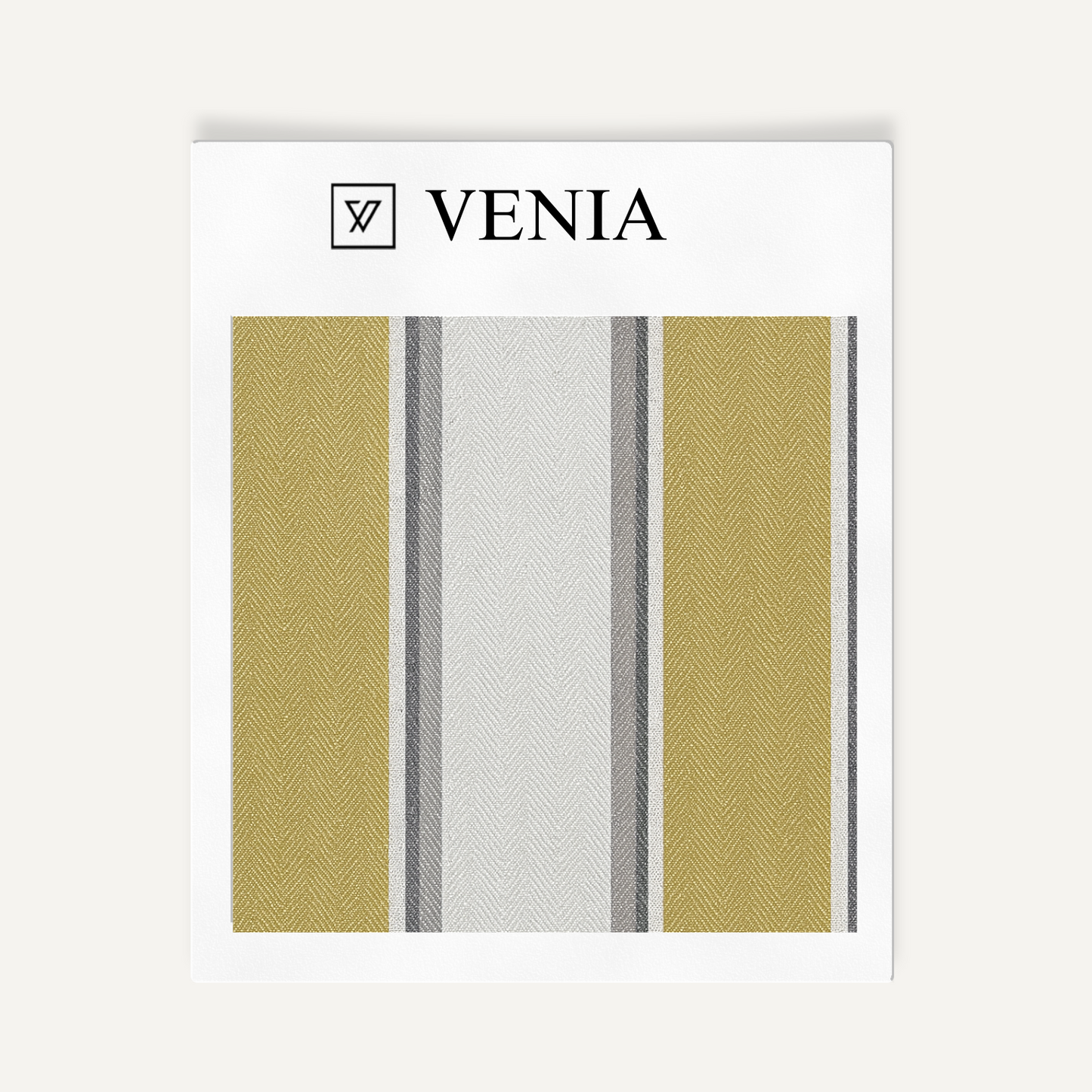 Muted yellow and grey parallel stripe upholstery fabric swatch by Venia Home