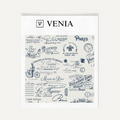 Midnight blue Parisian script upholstery fabric swatch by Venia Home