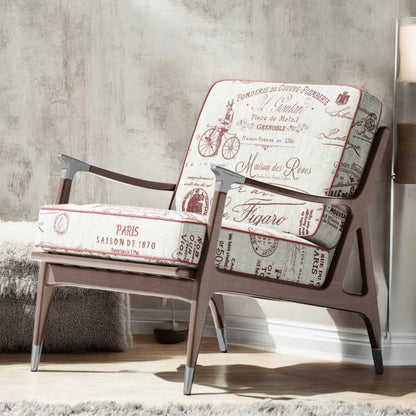 Redwood Parisian script fabric on an accent chair