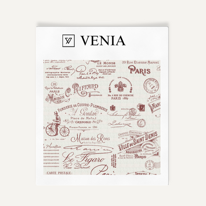 Redwood Parisian script upholstery fabric swatch by Venia Home
