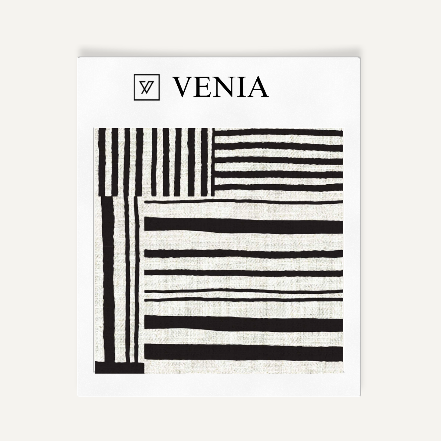 Ivory and black patch stripes upholstery fabric swatch by Venia Home