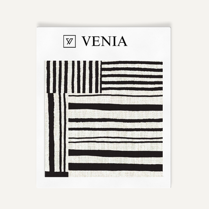 Ivory and black patch stripes upholstery fabric swatch by Venia Home