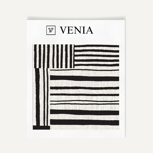 Ivory and black patch stripes upholstery fabric swatch by Venia Home