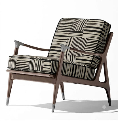 Close-up detail of taupe and black patch stripes fabric