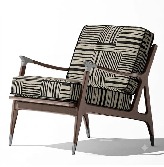 Close-up detail of taupe and black patch stripes fabric