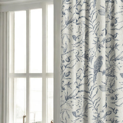 Midnight blue Perch and Plume fabric as curtain