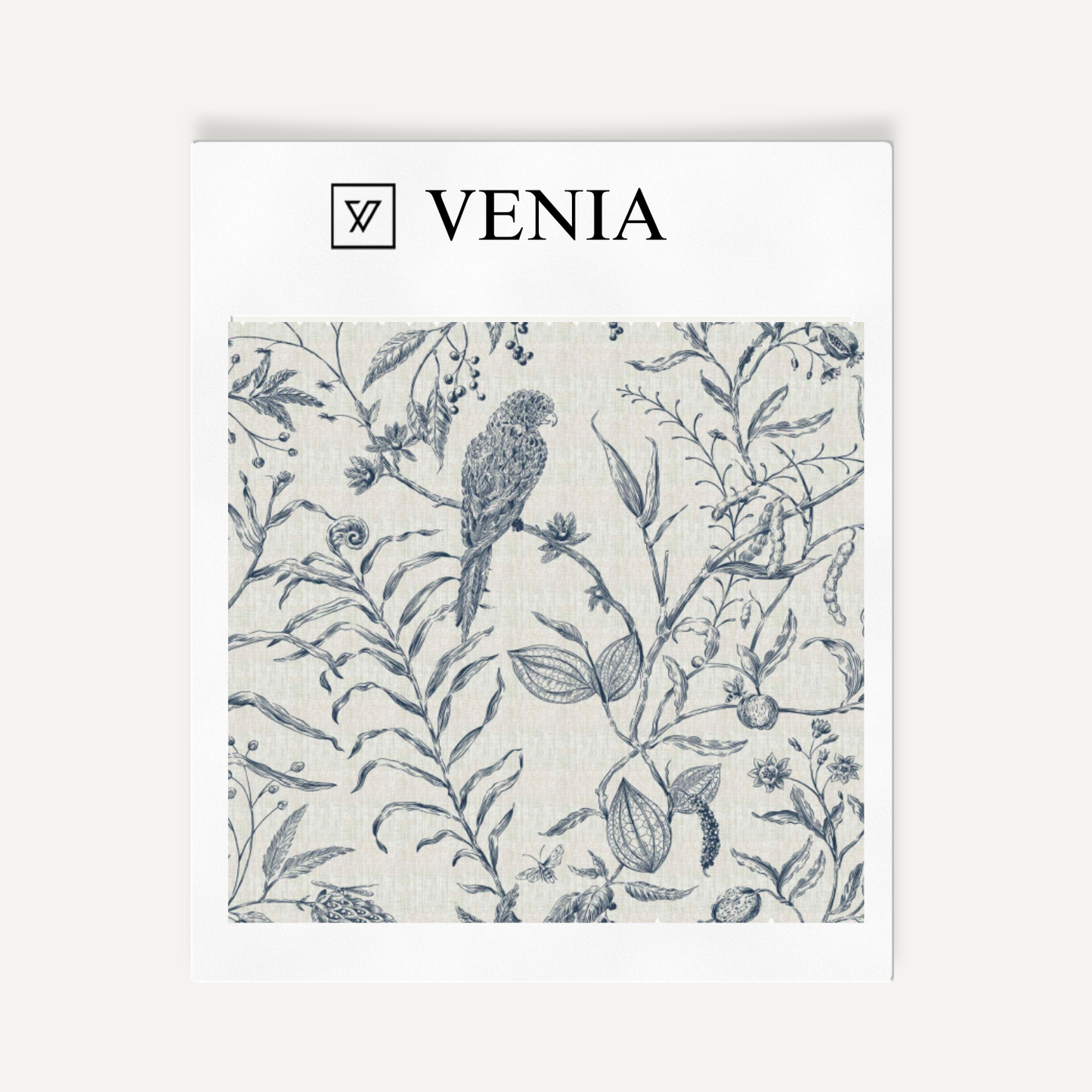 Midnight blue Perch and Plume upholstery fabric swatch by Venia Home