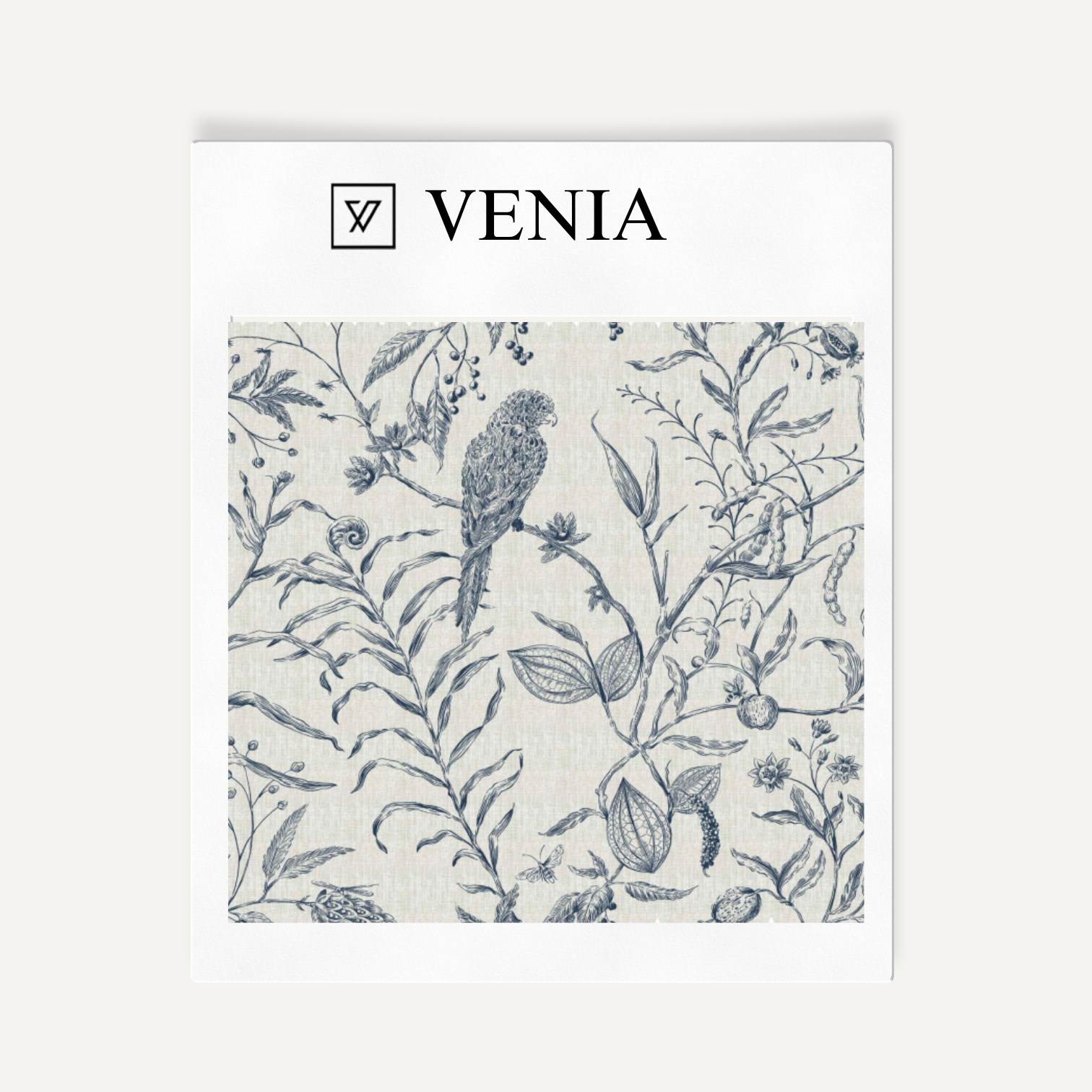 Midnight blue Perch and Plume upholstery fabric swatch by Venia Home