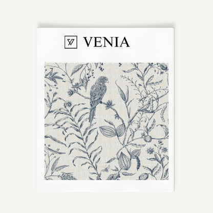 Midnight blue Perch and Plume upholstery fabric swatch by Venia Home