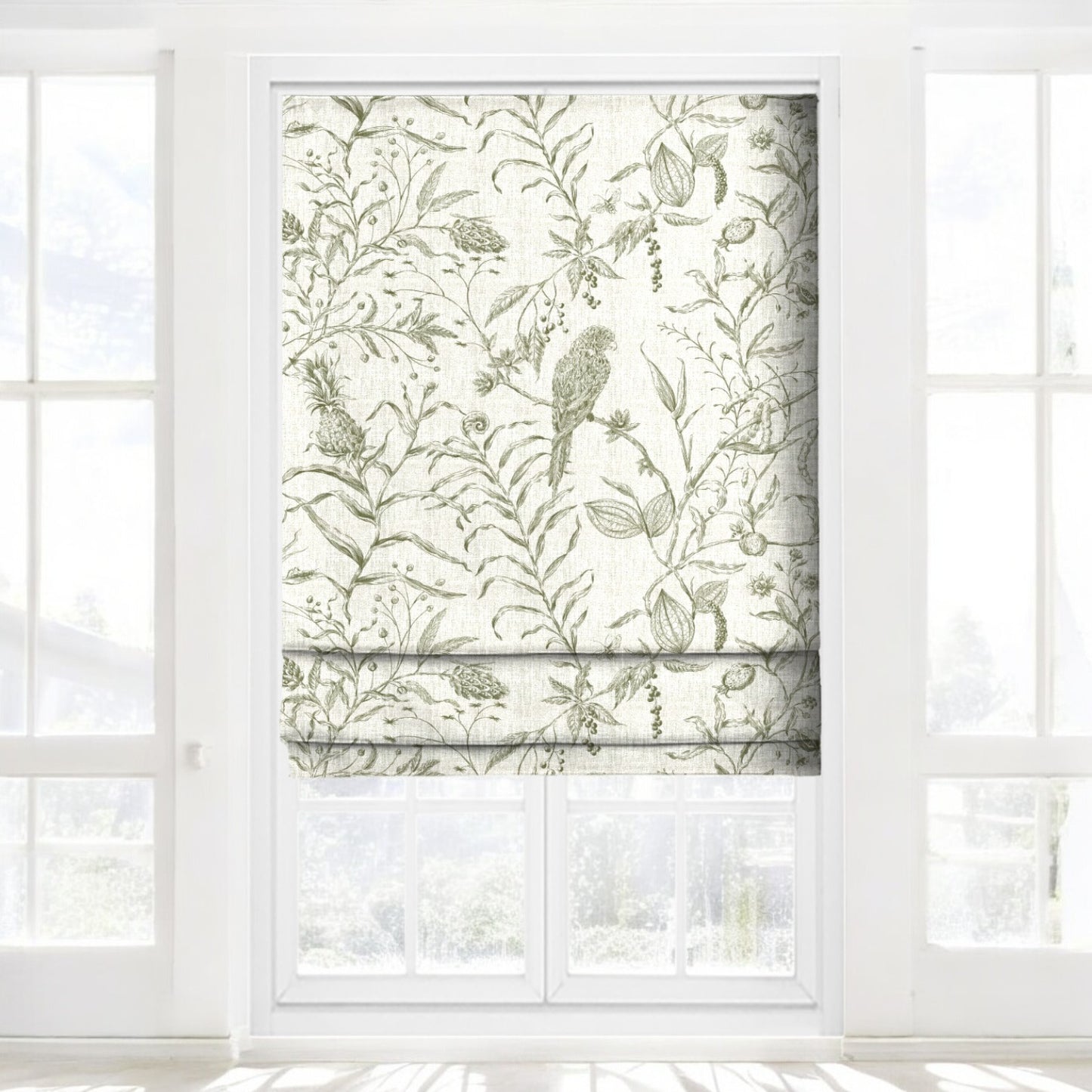 Olive green Perch and Plume fabric as blinds
