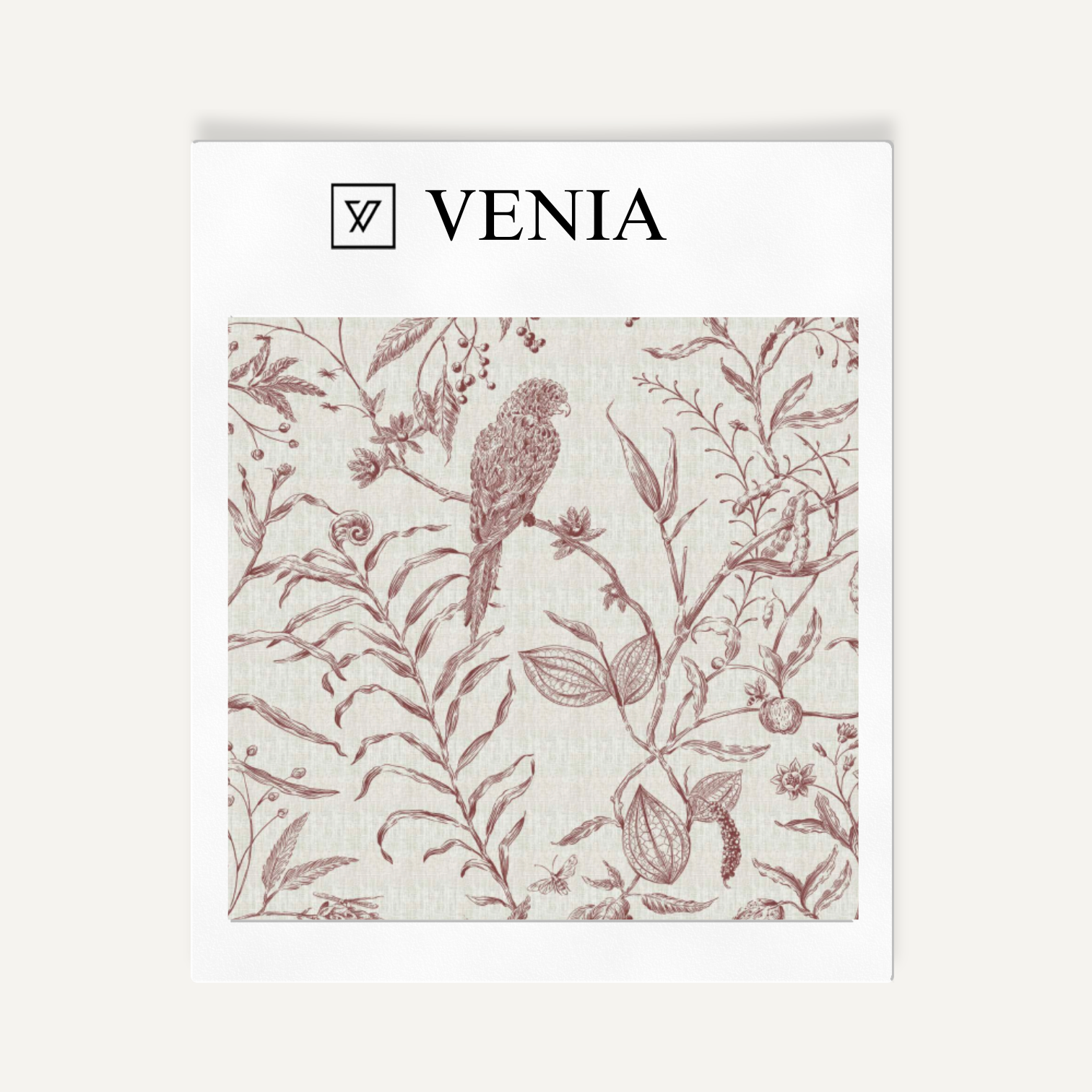 Redwood Perch and Plume upholstery fabric swatch by Venia Home