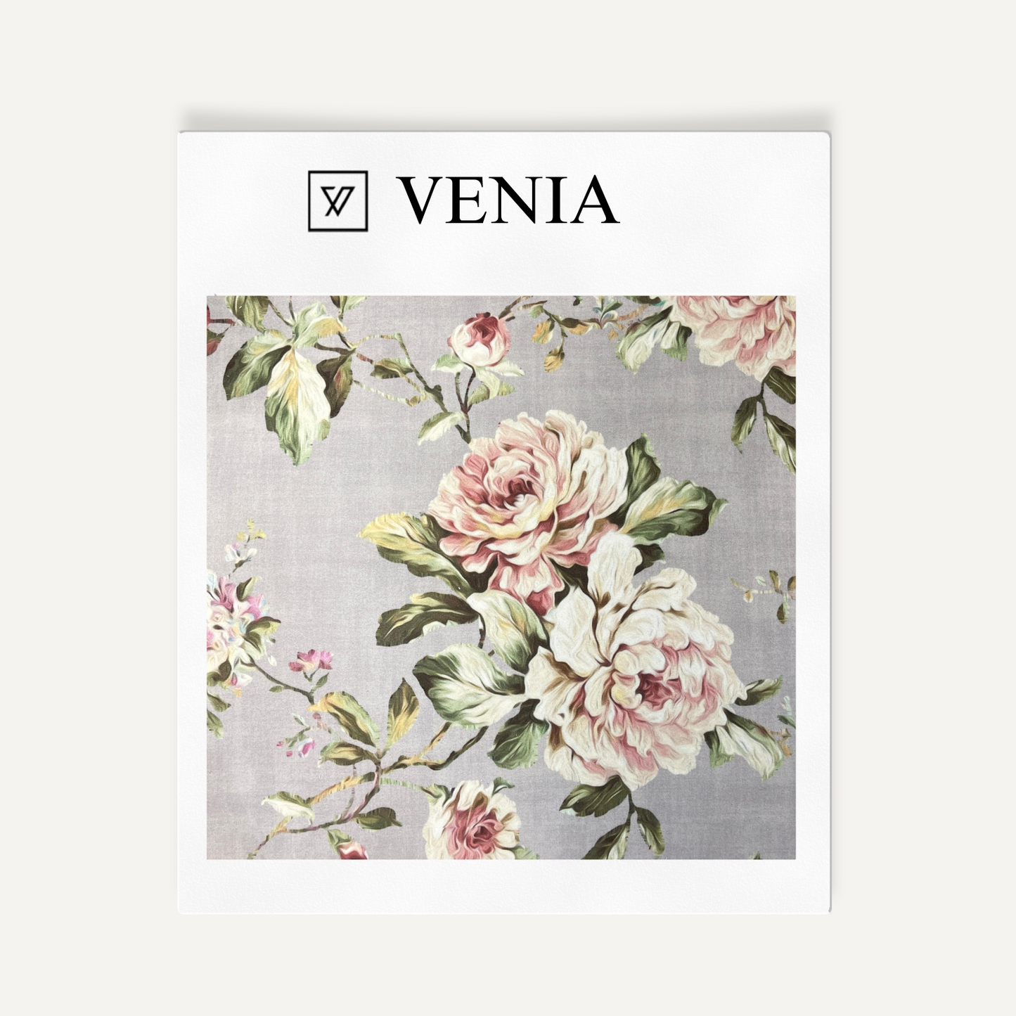 Grey petal palette upholstery fabric swatch by Venia Home