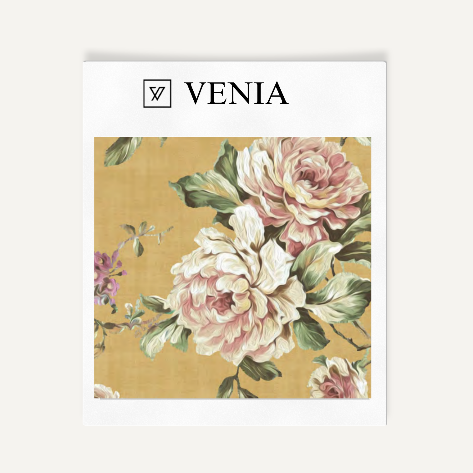 Yellow petal palette upholstery fabric swatch by Venia Home