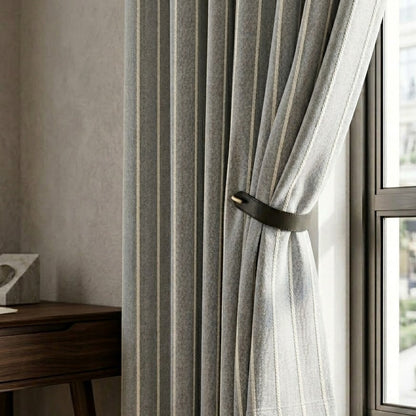 Close-up detail of grey pinstripe fabric