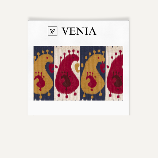 Multicolour playful paisley upholstery fabric swatch by Venia Home