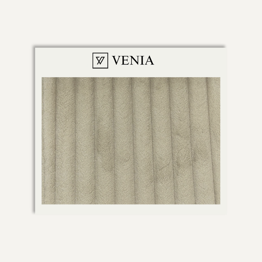 Beige plush ridges faux fur upholstery fabric swatch by Venia Home
