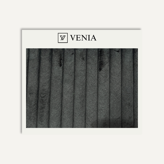 Onyx noir plush ridges faux fur upholstery fabric swatch by Venia Home