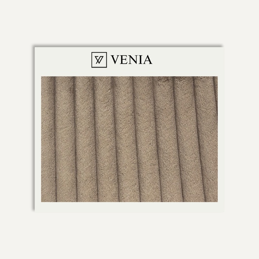 Taupe plush ridges faux fur upholstery fabric swatch by Venia Home