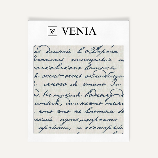Midnight blue Poet's Letter upholstery fabric swatch by Venia Home