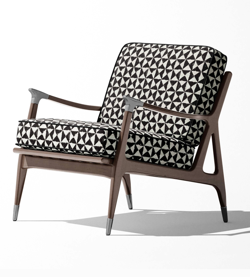 Close-up detail of ivory and black prism check fabric