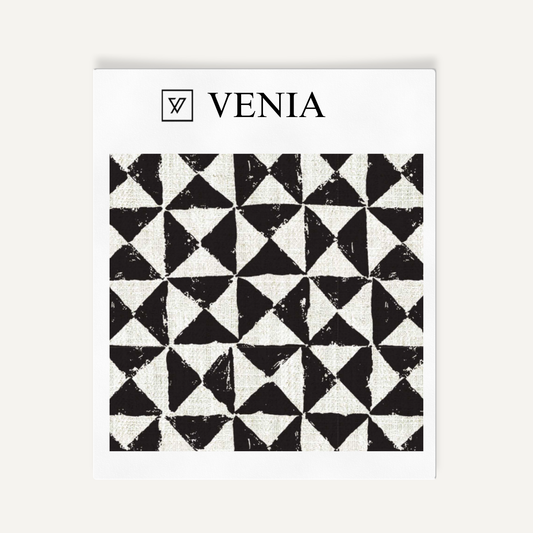 Ivory and black prism check upholstery fabric swatch by Venia Home
