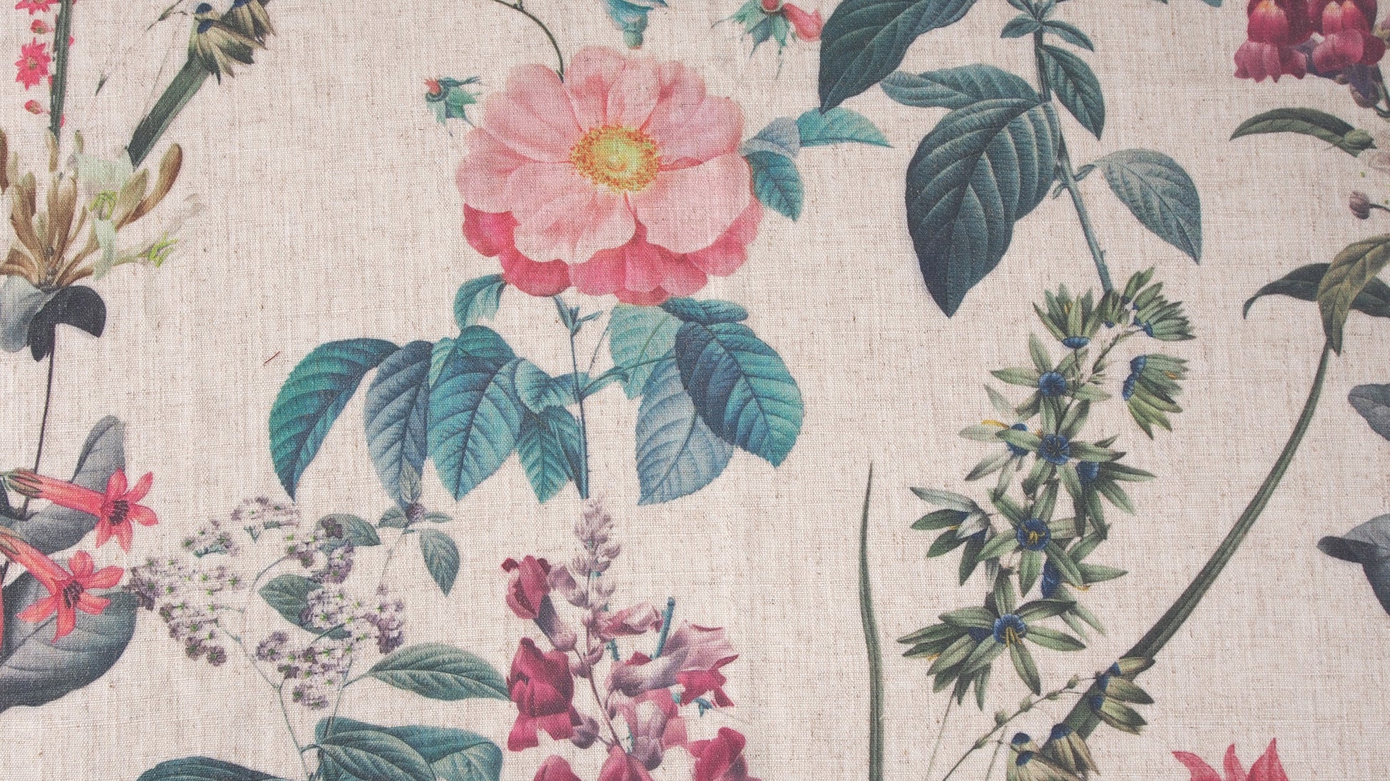 Rainforest bloom fabric detail in rose tone