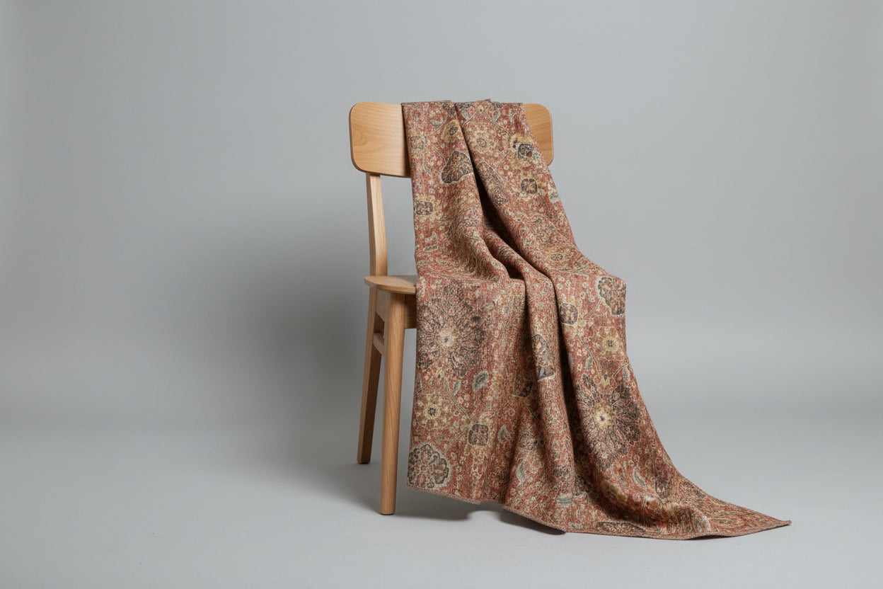 Close-up of terracotta regal tapestry fabric texture