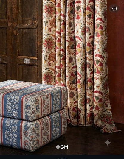 Cobalt regency bloom fabric on a stool