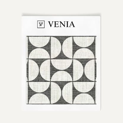 Ivory and black retro grid upholstery fabric swatch by Venia Home