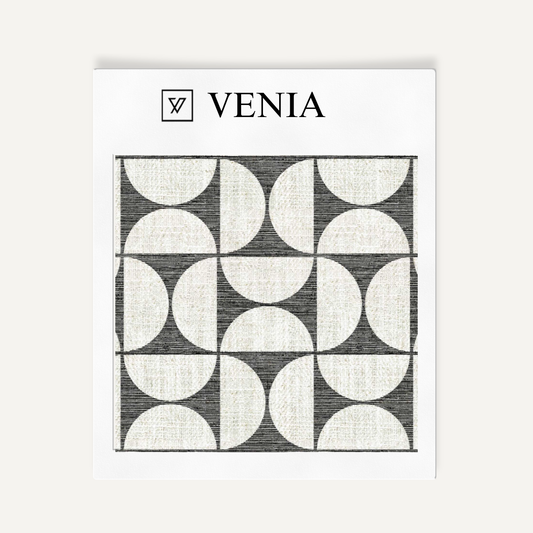 Ivory and black retro grid upholstery fabric swatch by Venia Home