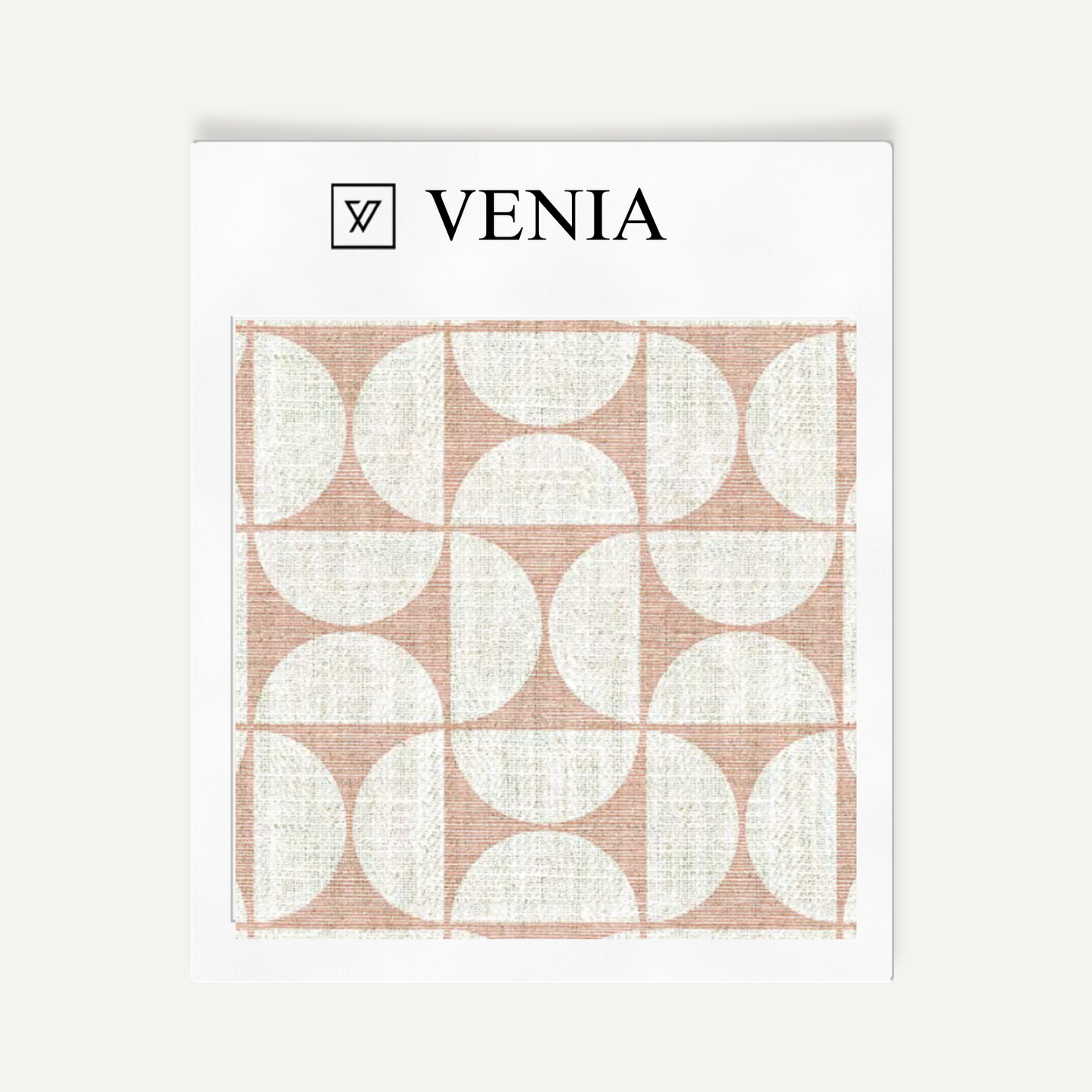 Ivory and blush pink retro grid upholstery fabric swatch by Venia Home