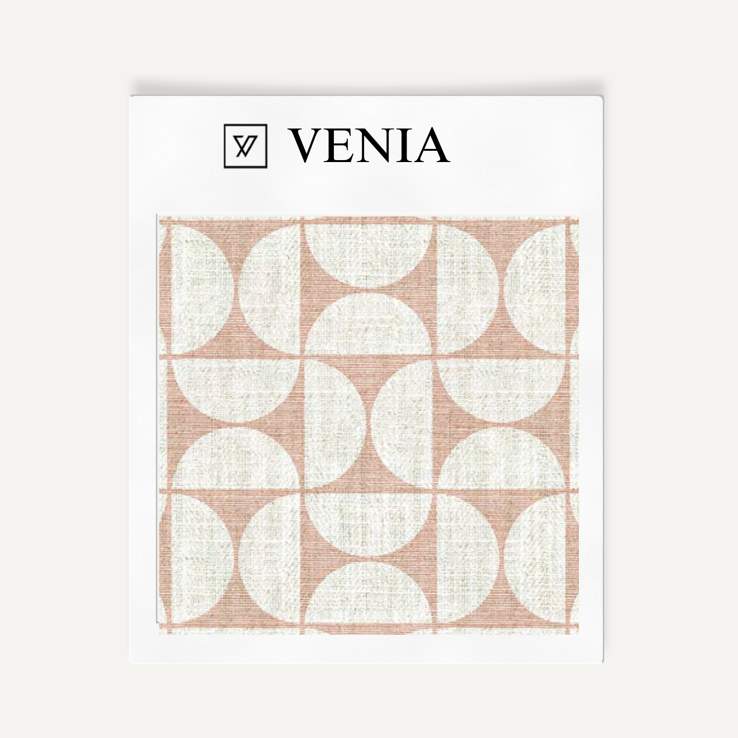 Ivory and blush pink retro grid upholstery fabric swatch by Venia Home