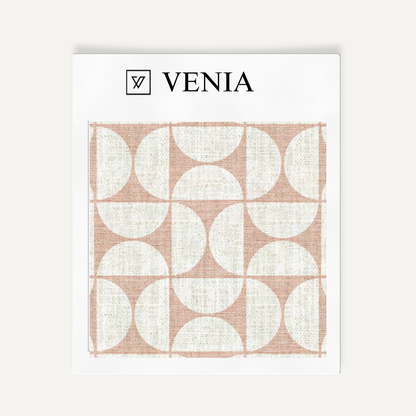 Ivory and blush pink retro grid upholstery fabric swatch by Venia Home
