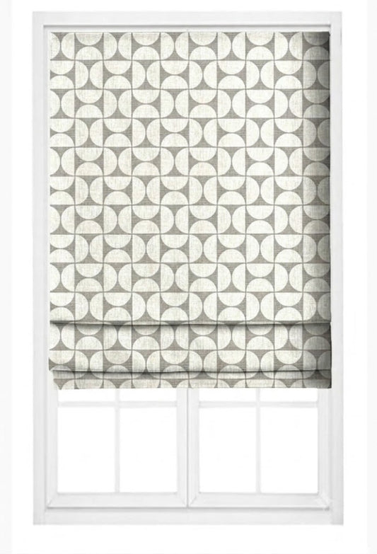 Close-up detail of ivory and greige retro grid fabric