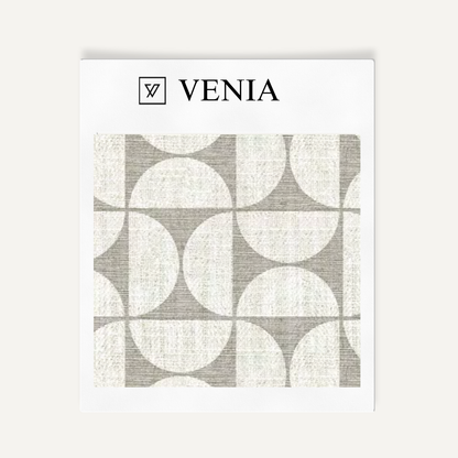 Ivory and greige retro grid upholstery fabric swatch by Venia Home