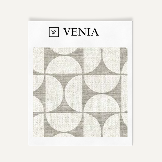 Ivory and greige retro grid upholstery fabric swatch by Venia Home