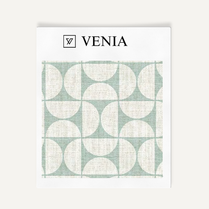 Ivory and jade green retro grid upholstery fabric swatch by Venia Home