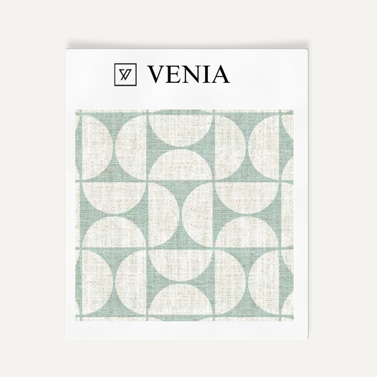Ivory and jade green retro grid upholstery fabric swatch by Venia Home