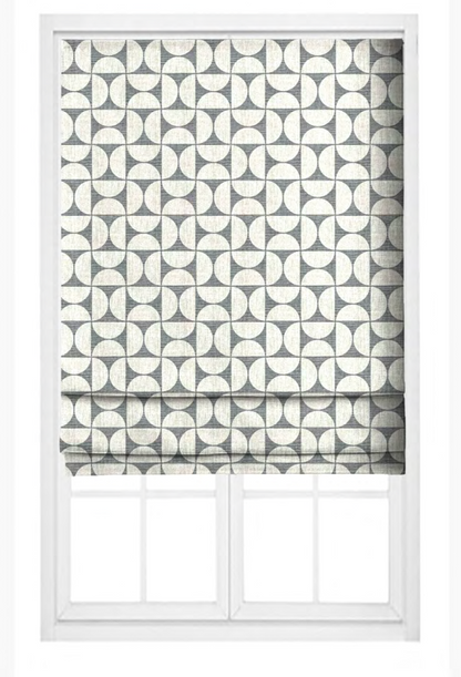 Close-up detail of ivory and navy retro grid fabric