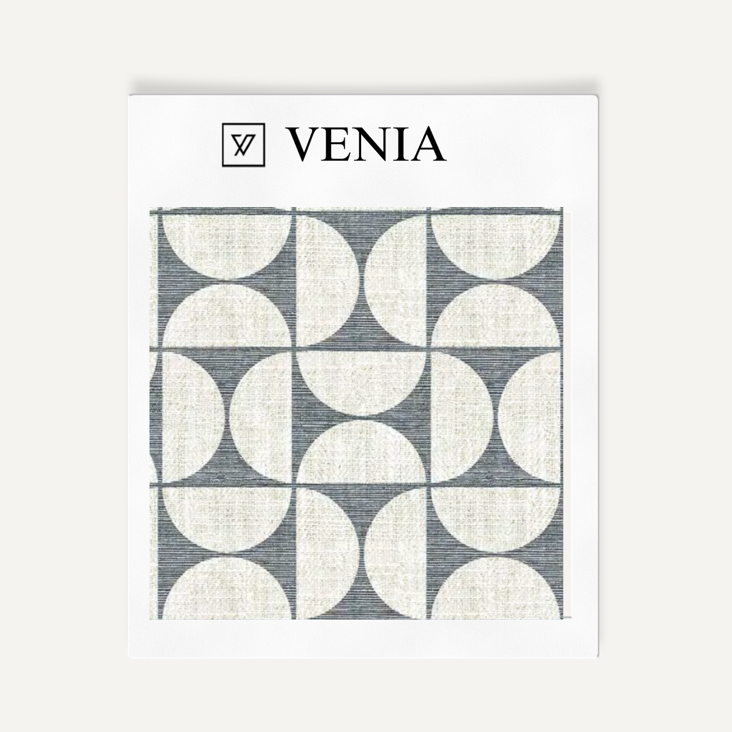Ivory and navy retro grid upholstery fabric swatch by Venia Home